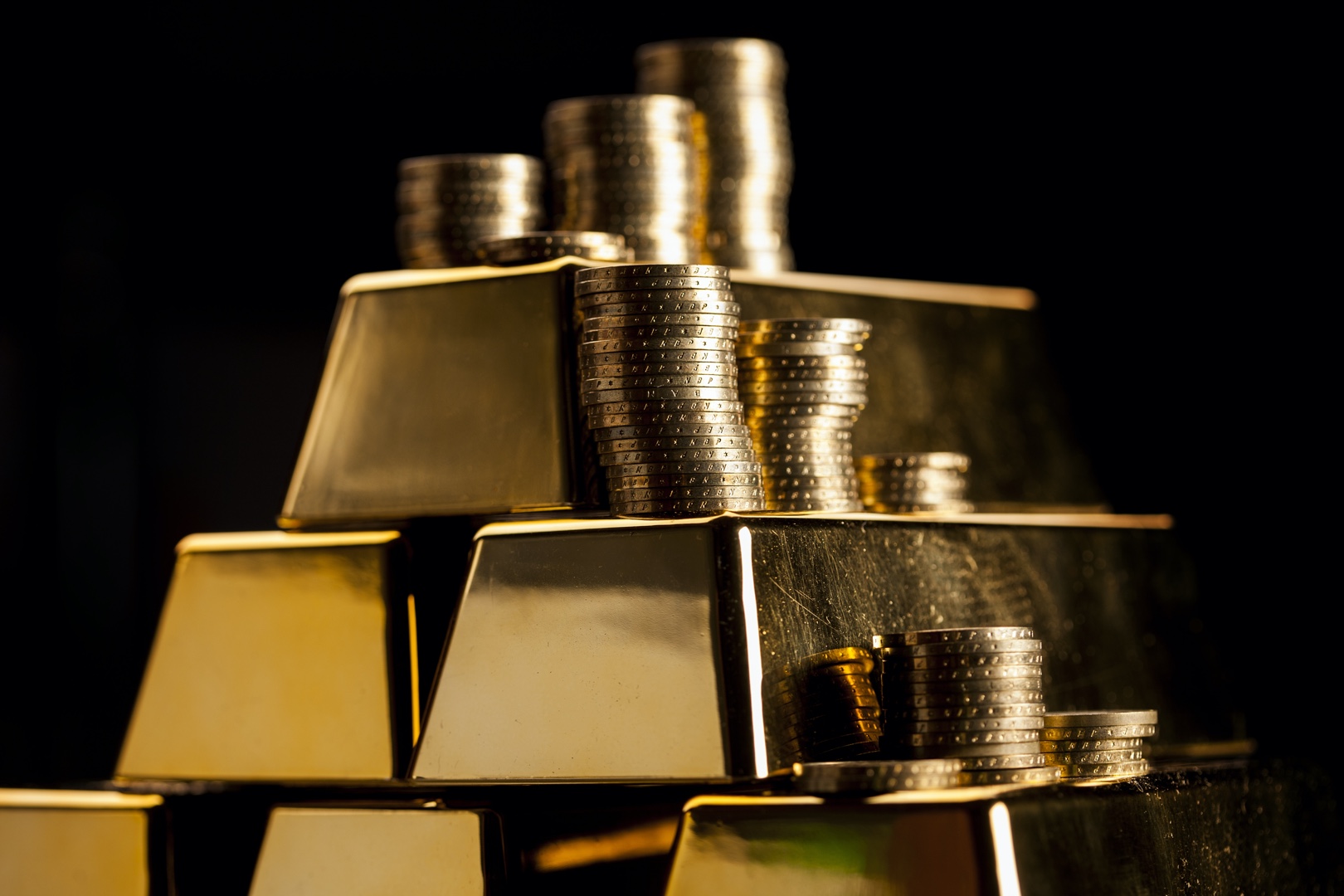 Gold bars and coins